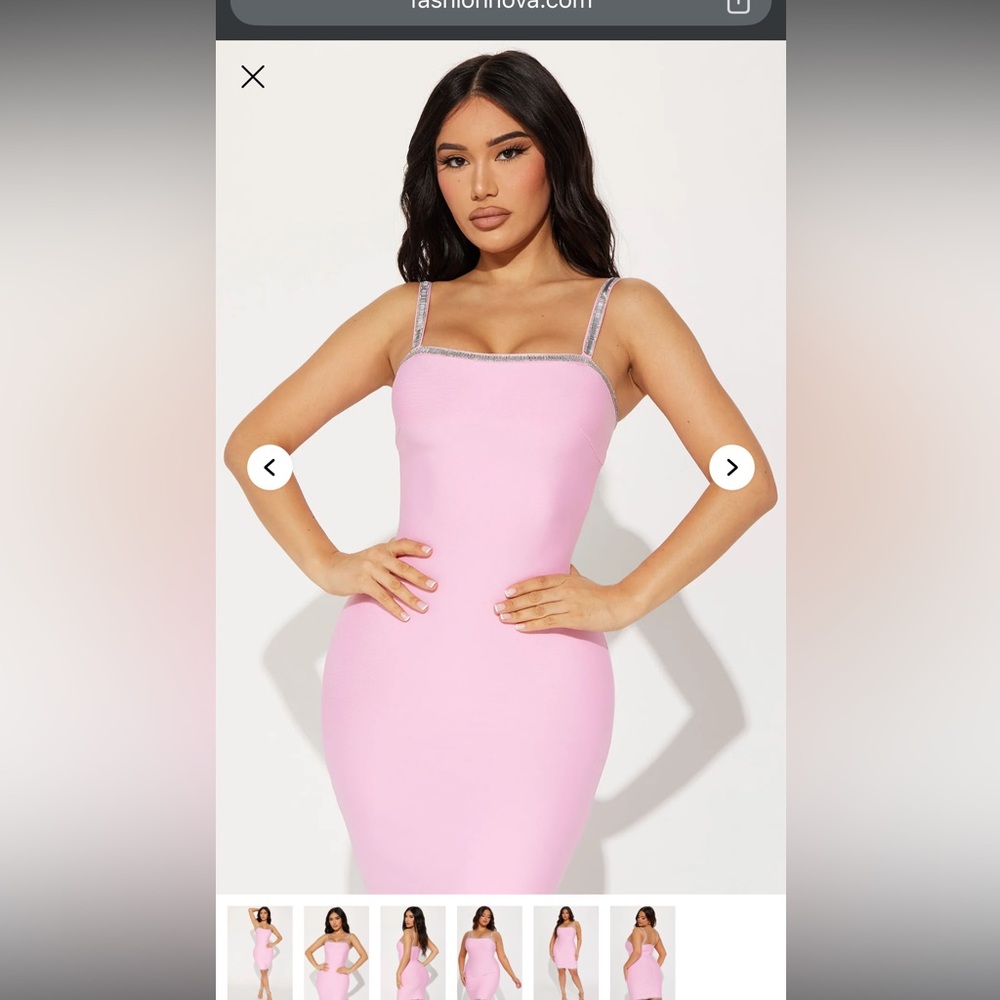 Fashion Nova Shannon Embellished Pink Bodycon Mini Dress 1X NWT